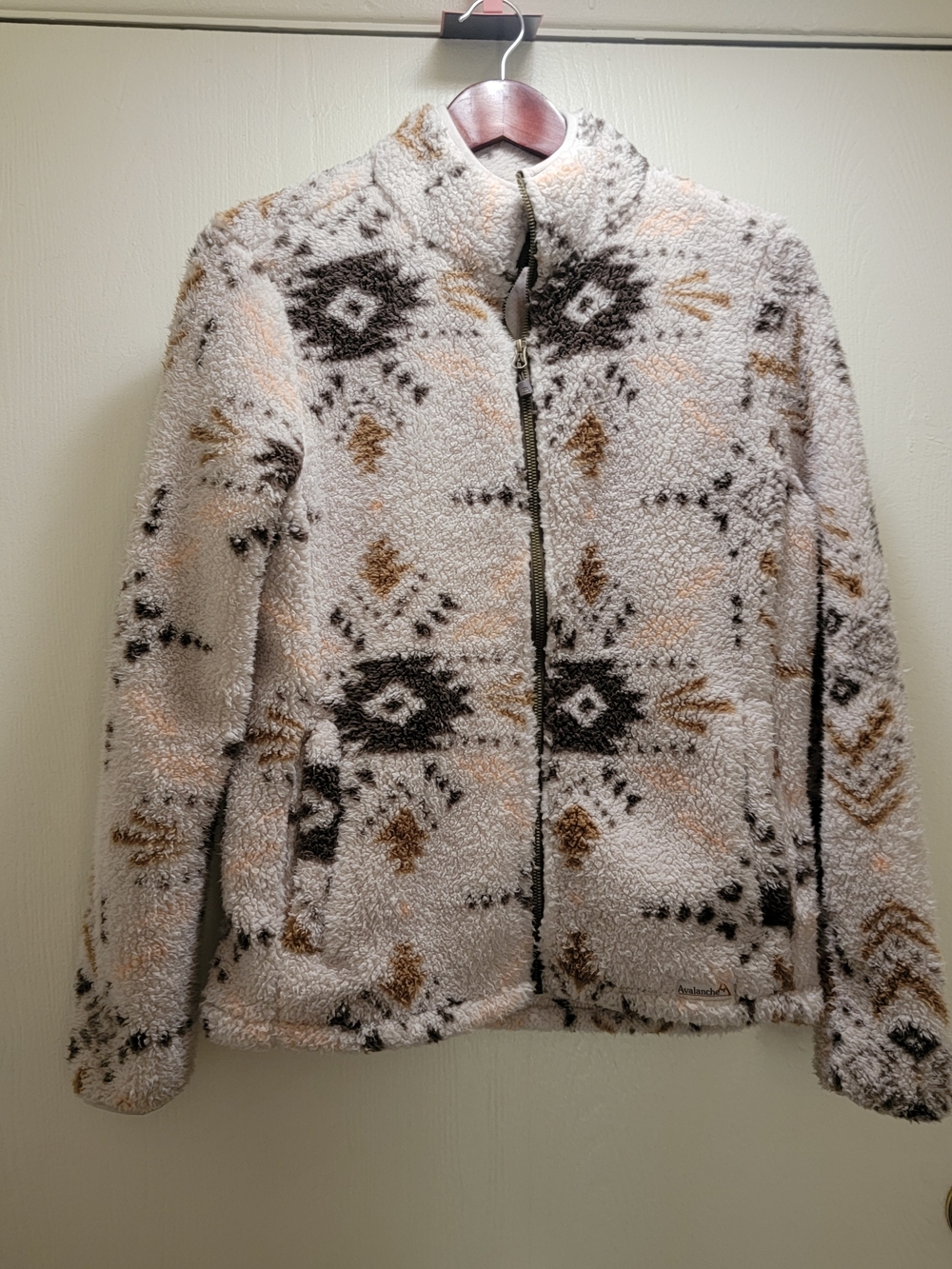 Avalanche Cream Sherpa Jacket with Black and Brown Aztec Print